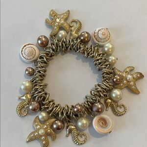 Gold-Tone Seashell & Pearl Charm Bracelet - Beach-Inspired Women’s Jewelry